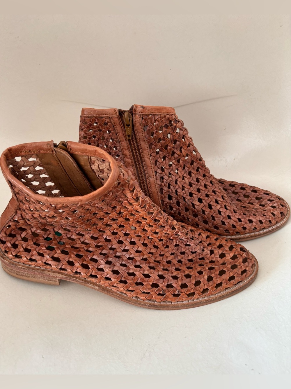 Free People Cayne Woven Leather Bootie in Rust Brown